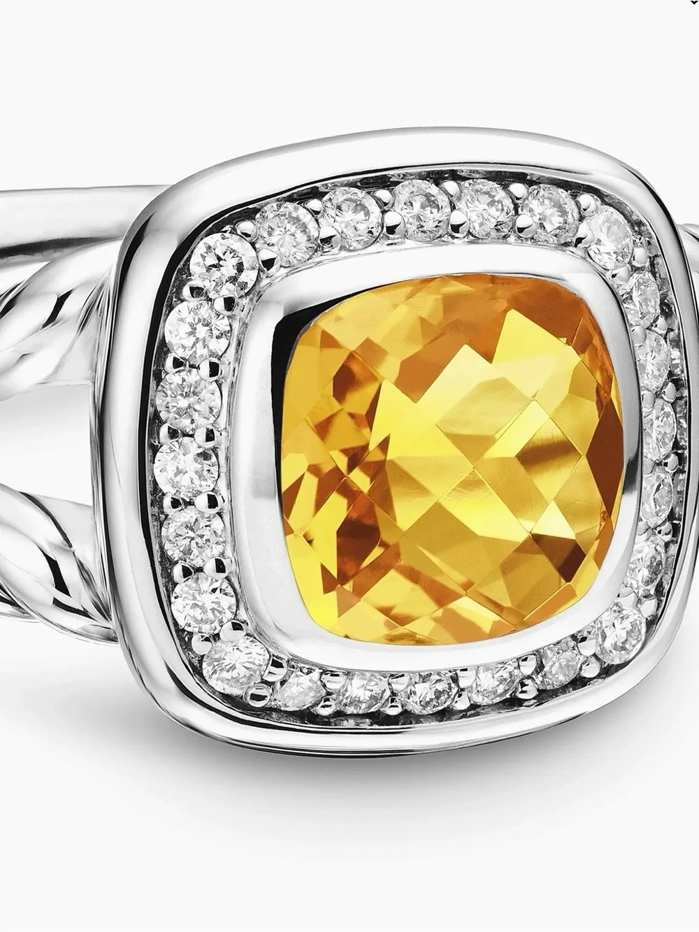 David Yurman Petite Albion Ring with Citrine and Diamonds Size 7